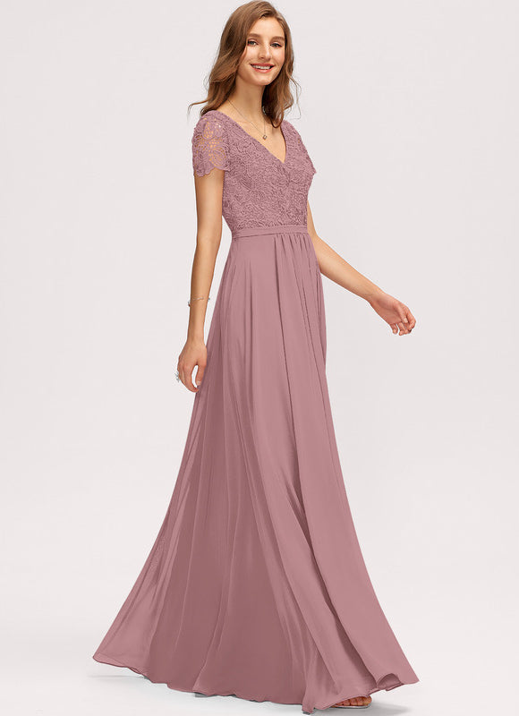 Robe Pastel Rose Mousseline D'Honneur Col V. - gallery 4