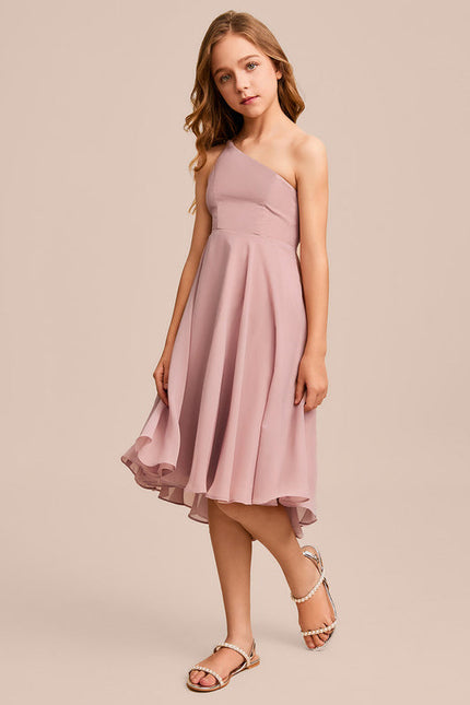 Robe Pastel Rose Décolleté Asymétrique Junior - gallery 1