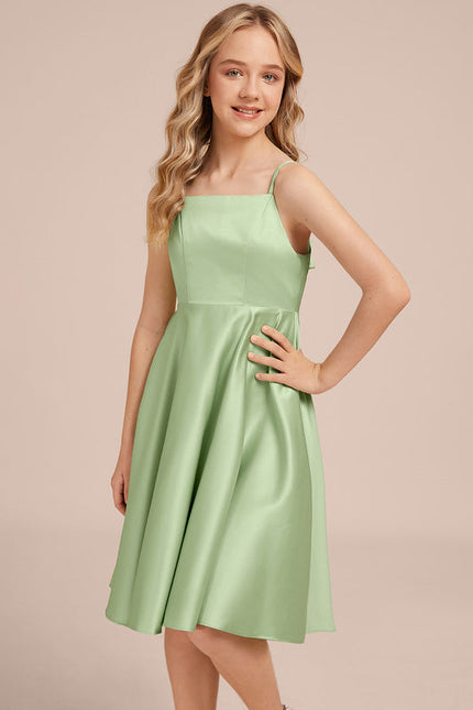 Robe Pastel Verte Satin Trapèze Genou - gallery 2