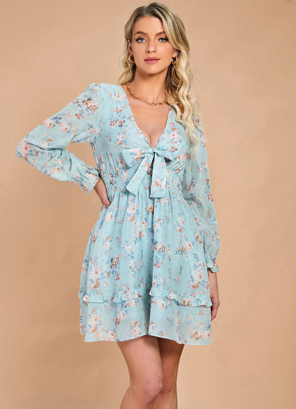 Robe Pastel Fleurie Rose Mini Volants - gallery 2