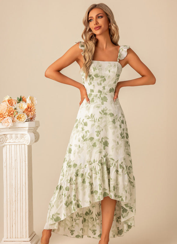 Robe Pastel Verte À Volants Floral