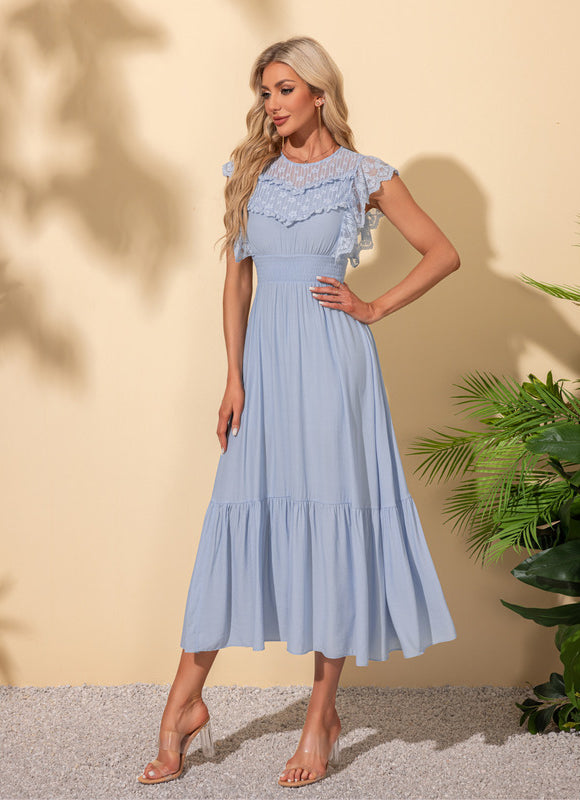 Robe Pastel Bleu Ciel À Volants Midi - gallery 2