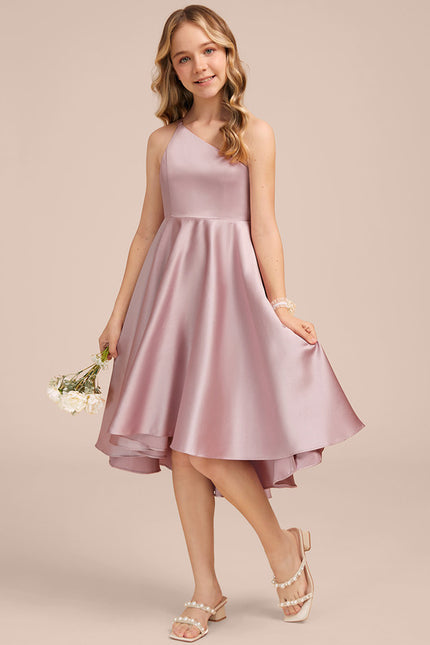 Robe Pastel Mauve Décolleté Asymétrique Satin - gallery 1