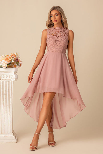 Robe Pastel Rose Col Montant Asymétrique