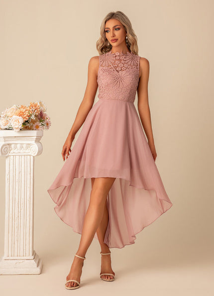 Robe Pastel Rose Col Montant Asymétrique