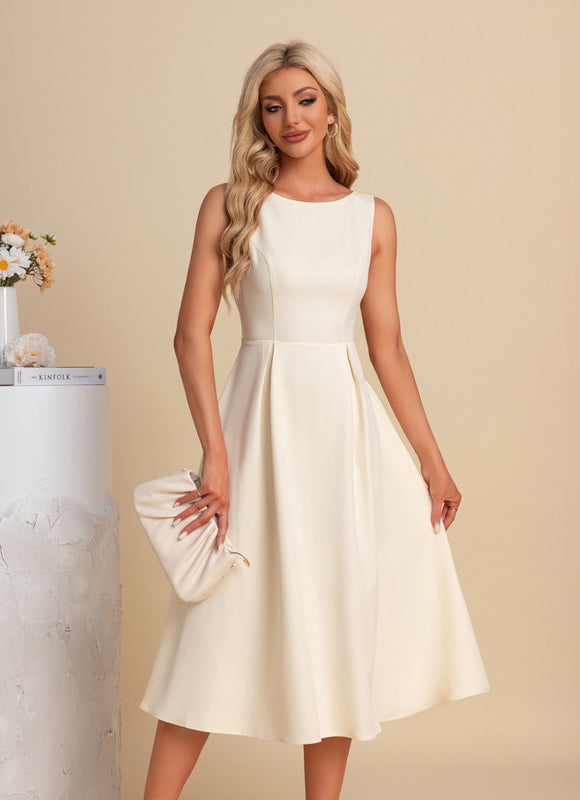 Robe Pastel Crème Col Bateau Midi - gallery 3