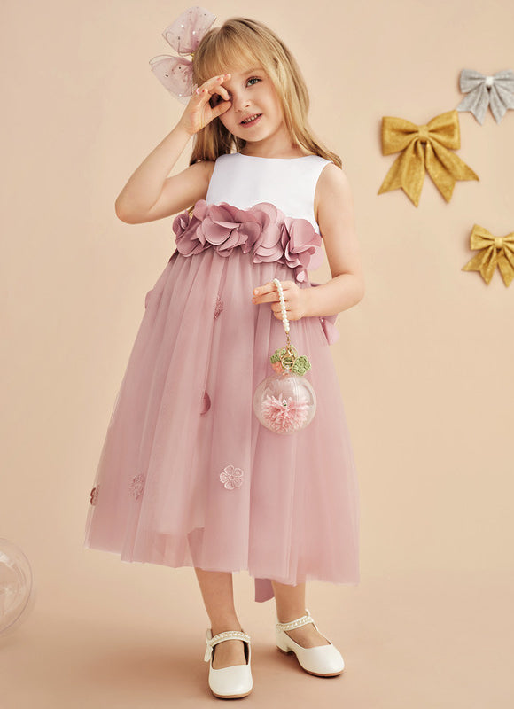 Robe Pastel Rose À Fleurs 3D Fille - gallery 9
