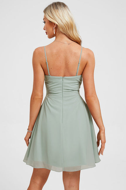 Robe Pastel Vert Mousse Trapèze Courte - gallery 1