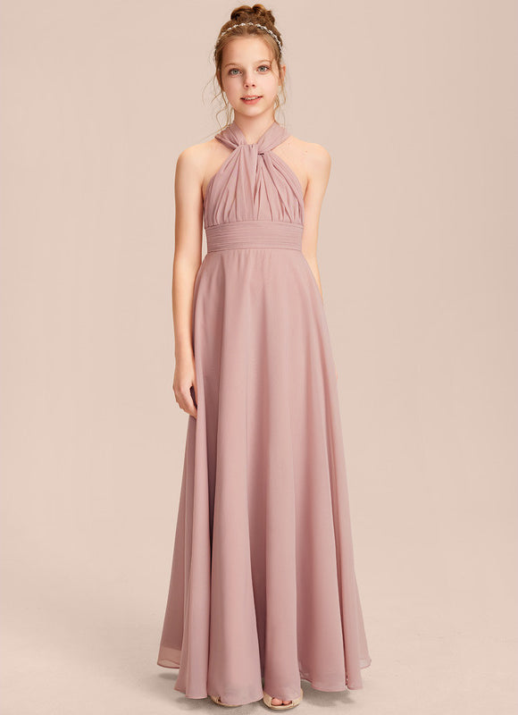 Robe Pastel Rose Décolleté Asymétrique Junior - gallery 1