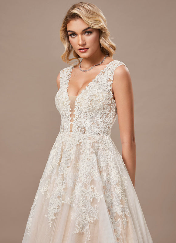 Robe Pastel Blanche Col V Dentelle - gallery 6