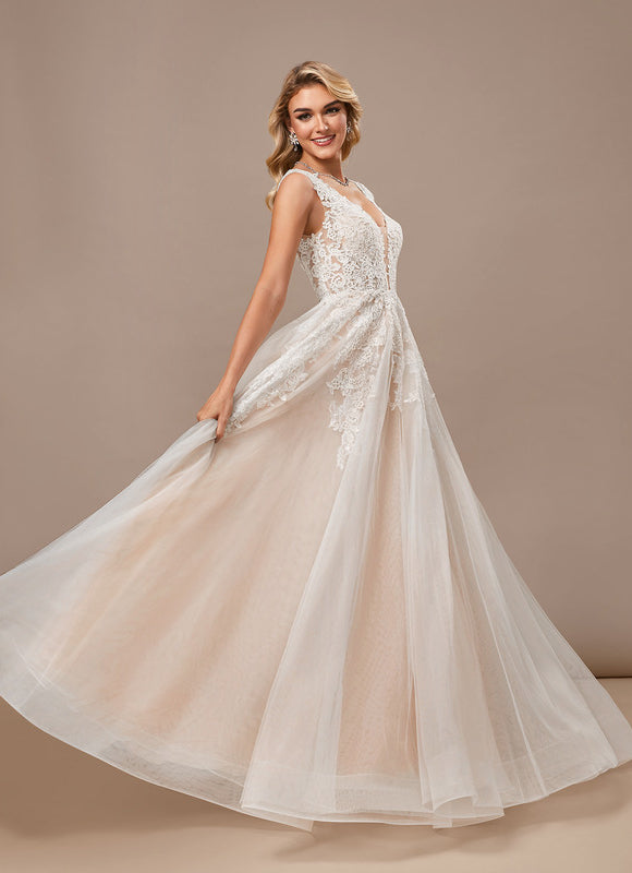 Robe Pastel Blanche Col V Dentelle - gallery 2