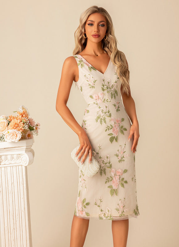 Robe Pastel Col V Longueur Genou Floral - gallery 2