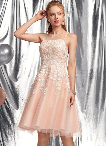 Robe Pastel Saumon Trapèze Col Carré