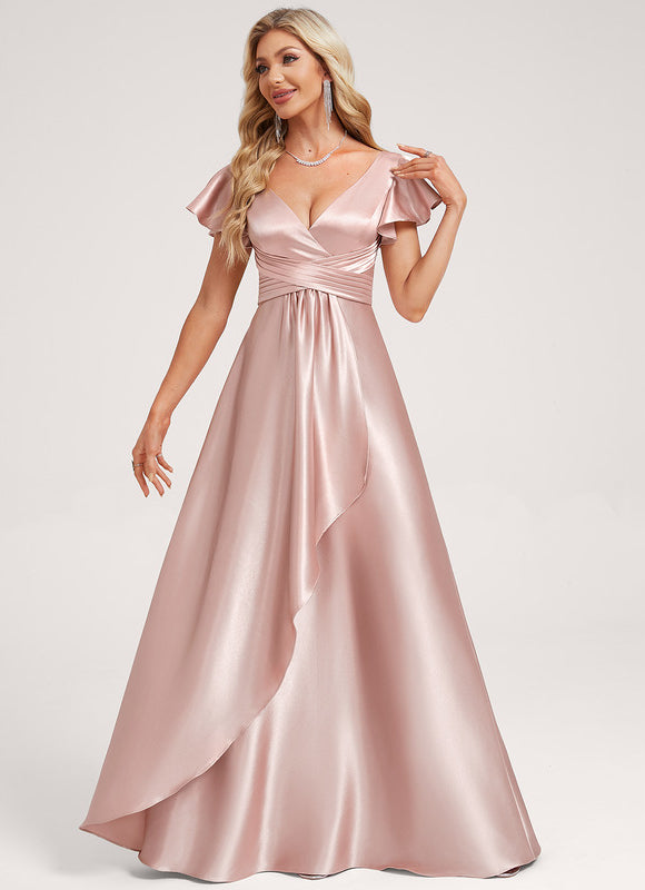 Robe Pastel Verte Satin Longueur Ras Du Sol - gallery 1