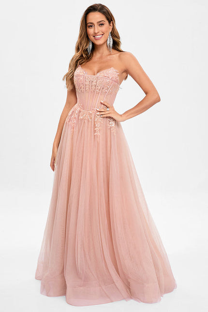 Robe Pastel Rose Col V Tulle Paillettes