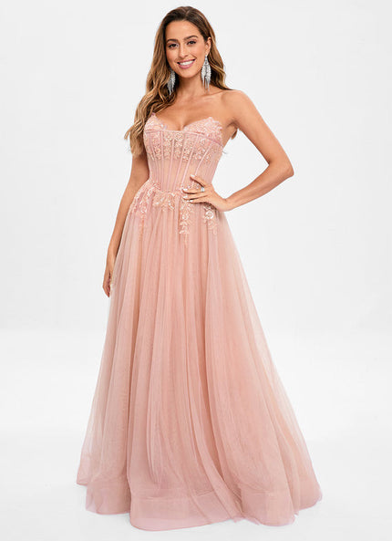 Robe Pastel Rose Col V Tulle Paillettes