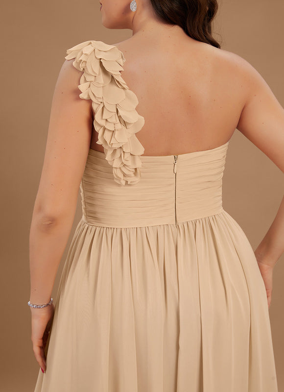 Robe Pastel Beige Décolleté Asymétrique Florale - gallery 7