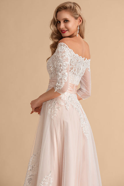 Robe Pastel Saumon Asymétrique Dentelle Chic - gallery 1