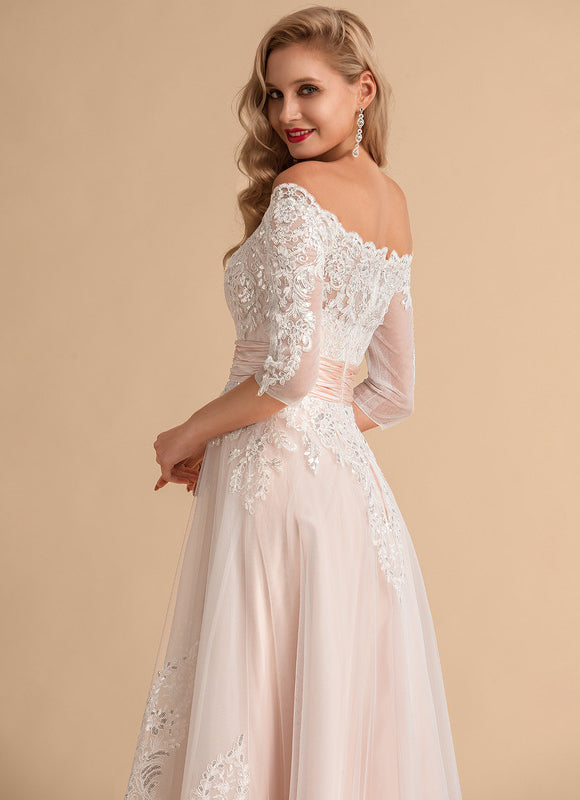 Robe Pastel Saumon Asymétrique Dentelle Chic - gallery 1
