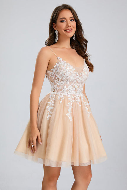 Robe Pastel Rose Col V Tulle Dentelle - gallery 2
