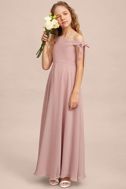 Robe Pastel Rose Décolleté Asymétrique Junior - gallery 3