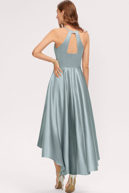 Robe Pastel Satin Trapèze Bleu Canard - gallery 1