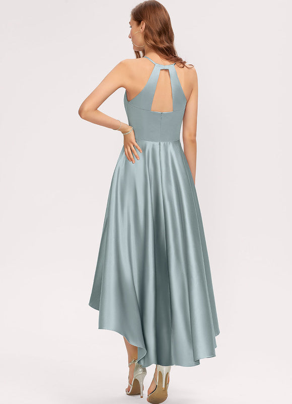 Robe Pastel Satin Trapèze Bleu Canard - gallery 1