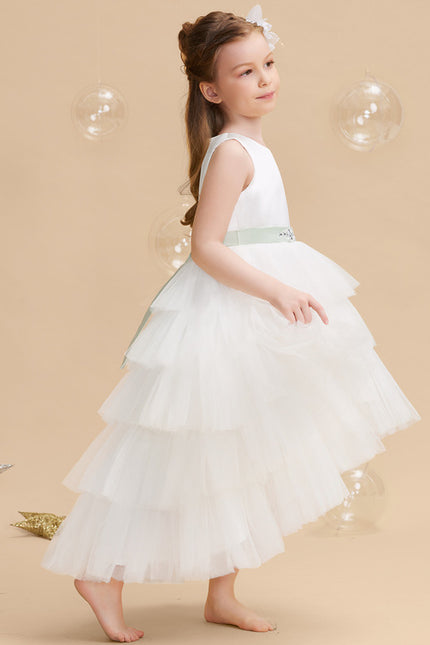 Robe Pastel Blanche Col Rond Asymétrique - gallery 1
