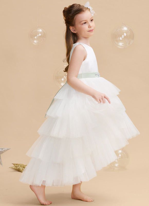 Robe Pastel Blanche Col Rond Asymétrique - gallery 1