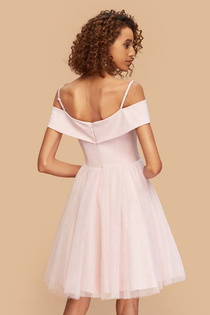 Robe Pastel Rose Épaule Dénudée Crêpe Tulle - gallery 1
