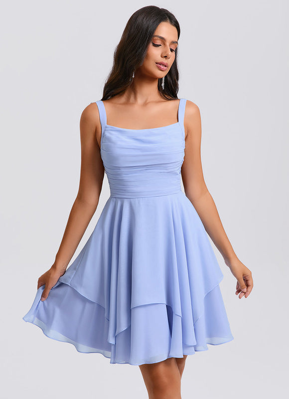 Robe Pastel Bleue Trapèze Col Rond - gallery 2