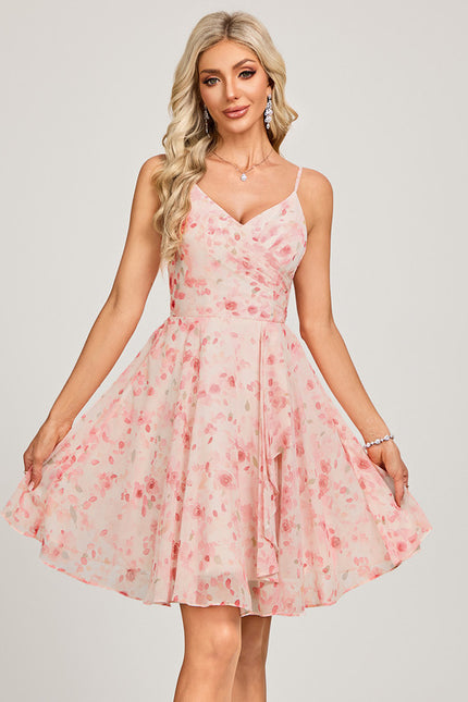 Robe Pastel Rose À Volants Trapèze - gallery 3