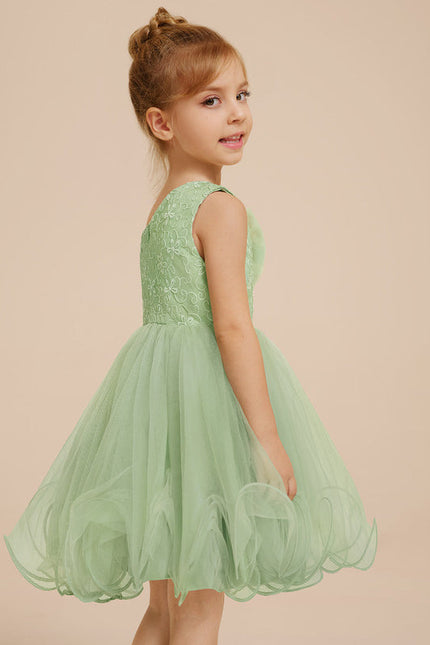 Robe Pastel Verte Dentelle Tulle Fille Mariage - gallery 9