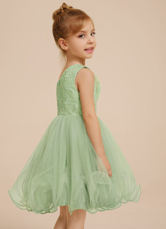 Robe Pastel Verte Dentelle Tulle Fille Mariage - gallery 9