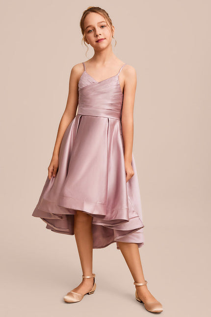 Robe Pastel Rose Satin Col V Junior - gallery 1