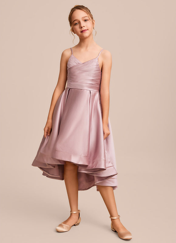 Robe Pastel Rose Satin Col V Junior - gallery 1