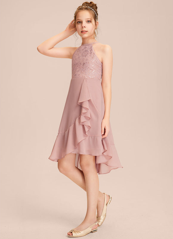 Robe Pastel Rose Trapèze Asymétrique Volants - gallery 1