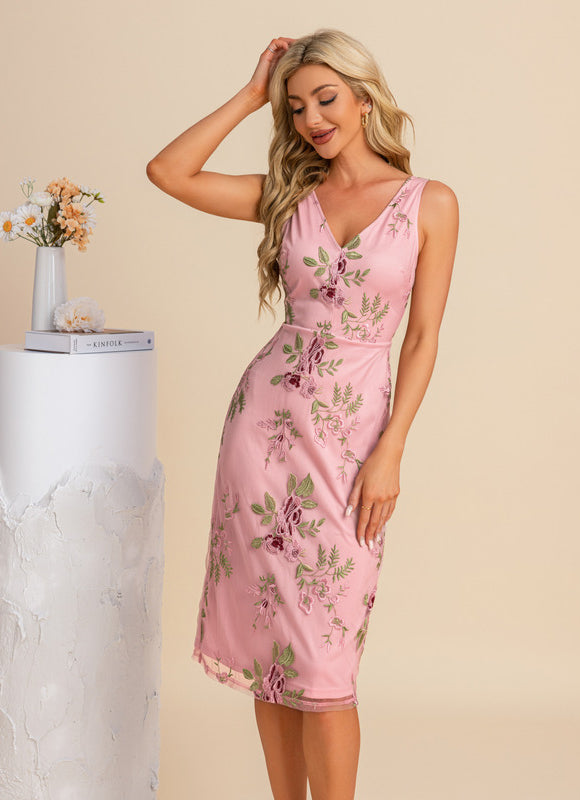 Robe Pastel Col V Longueur Genou Floral - gallery 7