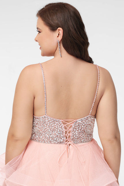 Robe Pastel Rose Col V Tulle Bal - gallery 8