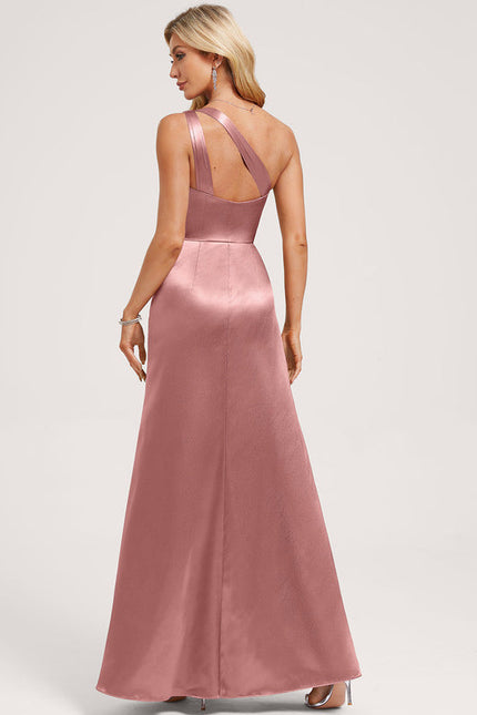 Robe Pastel Rose Décolleté Asymétrique Satin - gallery 5