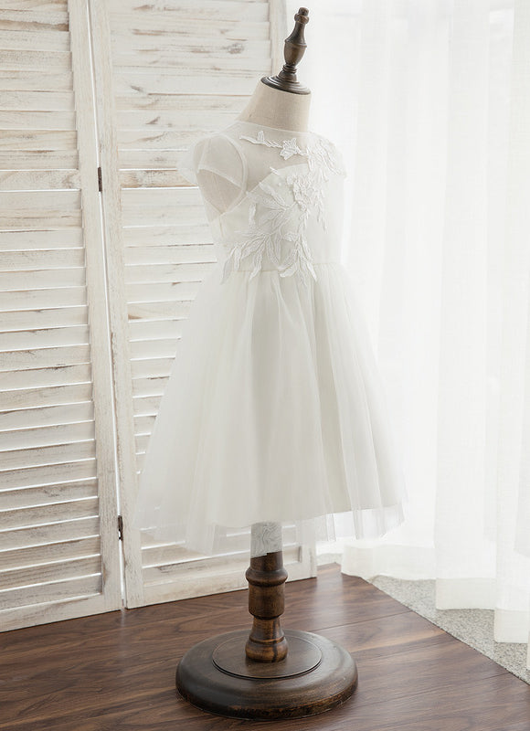 Robe Pastel Crème Dentelle Col Rond Genoux - gallery 8