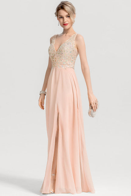 Robe Pastel Rose Col V Paillettes Élégante - gallery 4