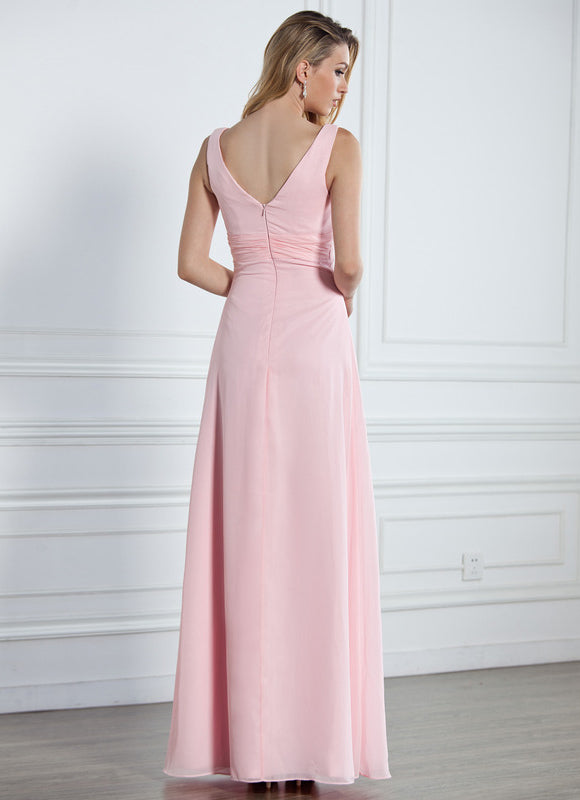 Robe Pastel Rose Demoiselle D'Honneur À Volants - gallery 2
