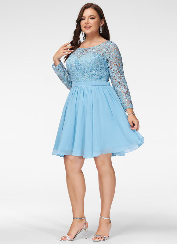 Robe Pastel Bleu Col Rond Dentelle - gallery 7