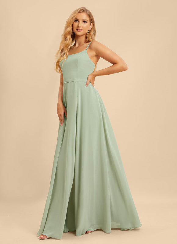 Robe Pastel Verte Col Carré Élégante - gallery 3