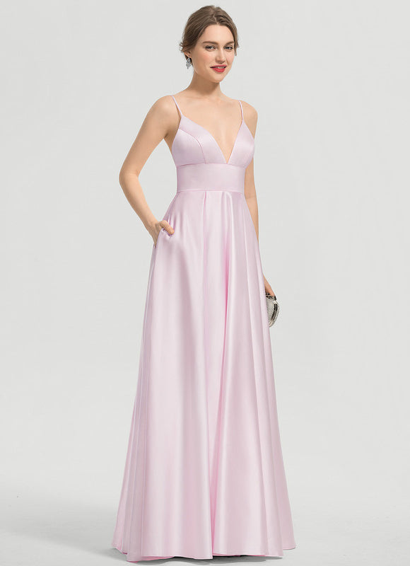 Robe Pastel Bleue Satin Trapèze Col V - gallery 1
