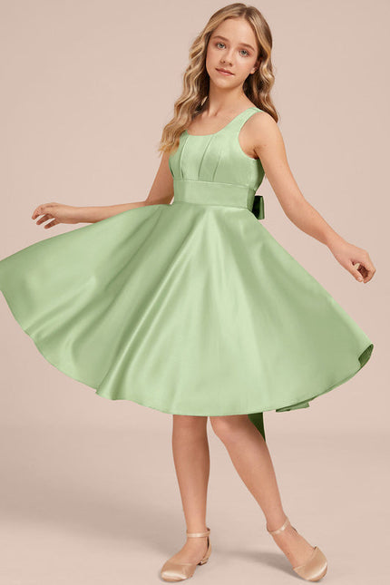 Robe Pastel Verte Satin Trapèze Genou