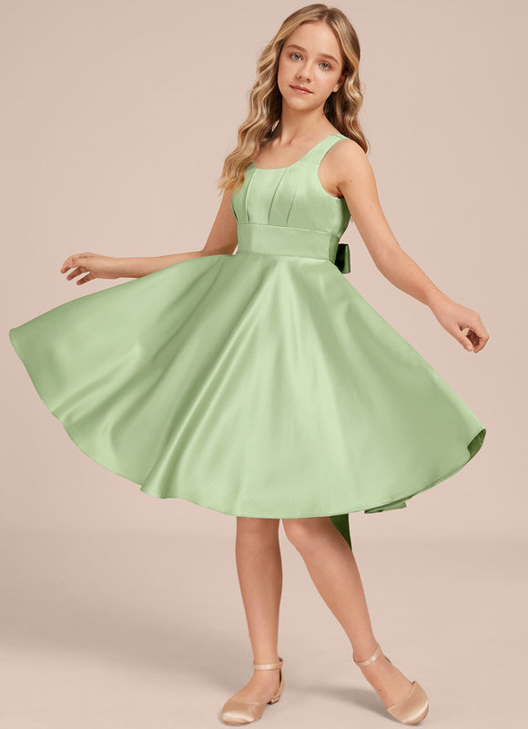 Robe Pastel Verte Satin Trapèze Genou