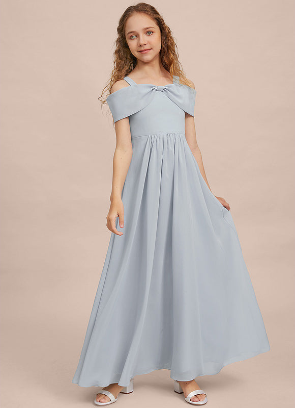 Robe Pastel Bleu Décolleté Épaules Ras Du Sol