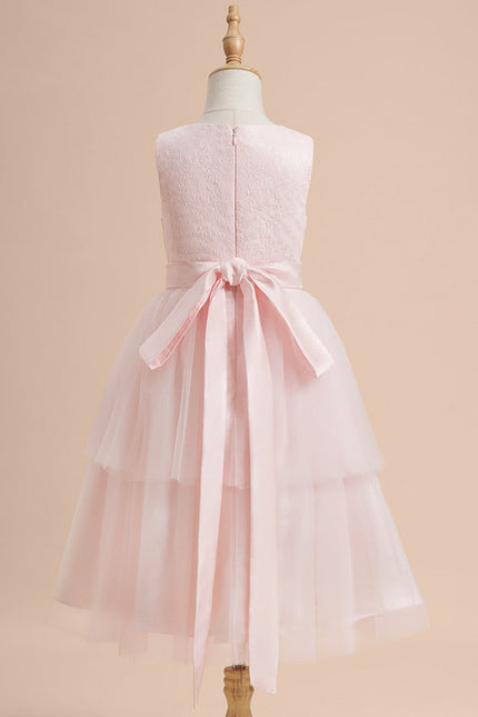 Robe Pastel Rose Col Rond Satin Tulle - gallery 6